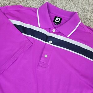 FootJoy Mens Large Purple White Black Striped Performance Stretch Golf Polo SS